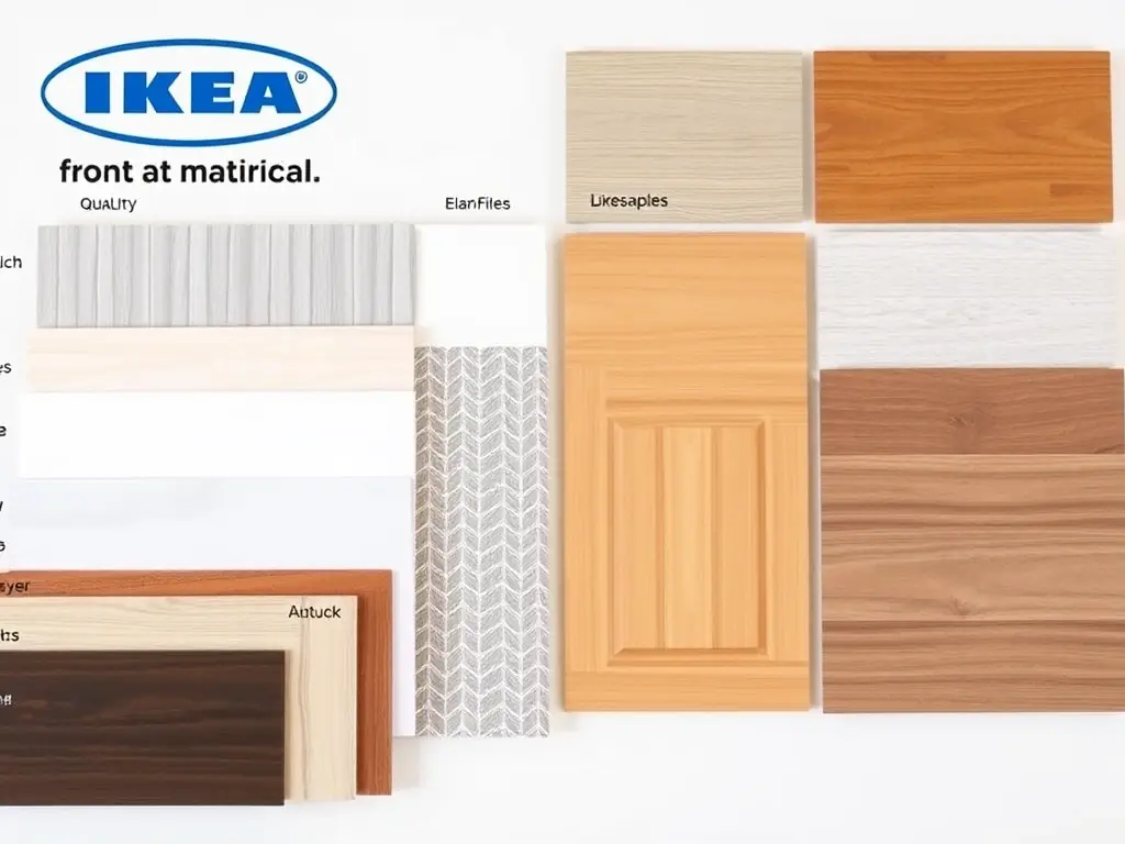 A photograph showcasing a detailed comparison of different IKEA front materials and finishes from various companies, emphasizing the differences in quality and design.