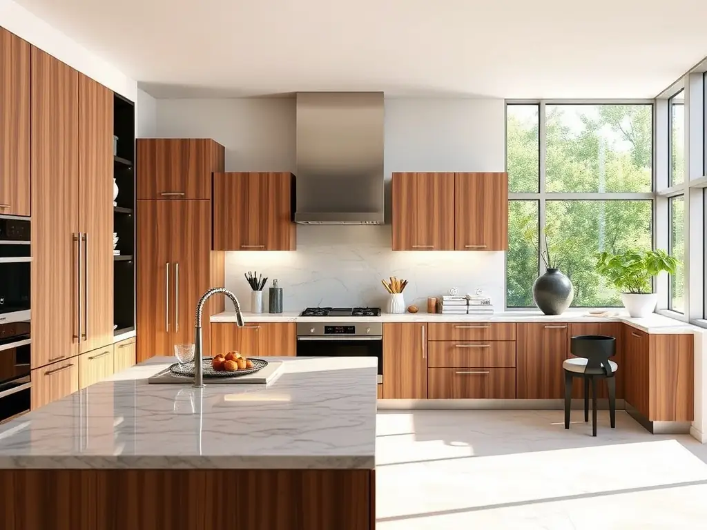 A photograph of a modern kitchen featuring IKEA cabinets with custom Plum-Living fronts, showcasing their unique design and high-quality finish.